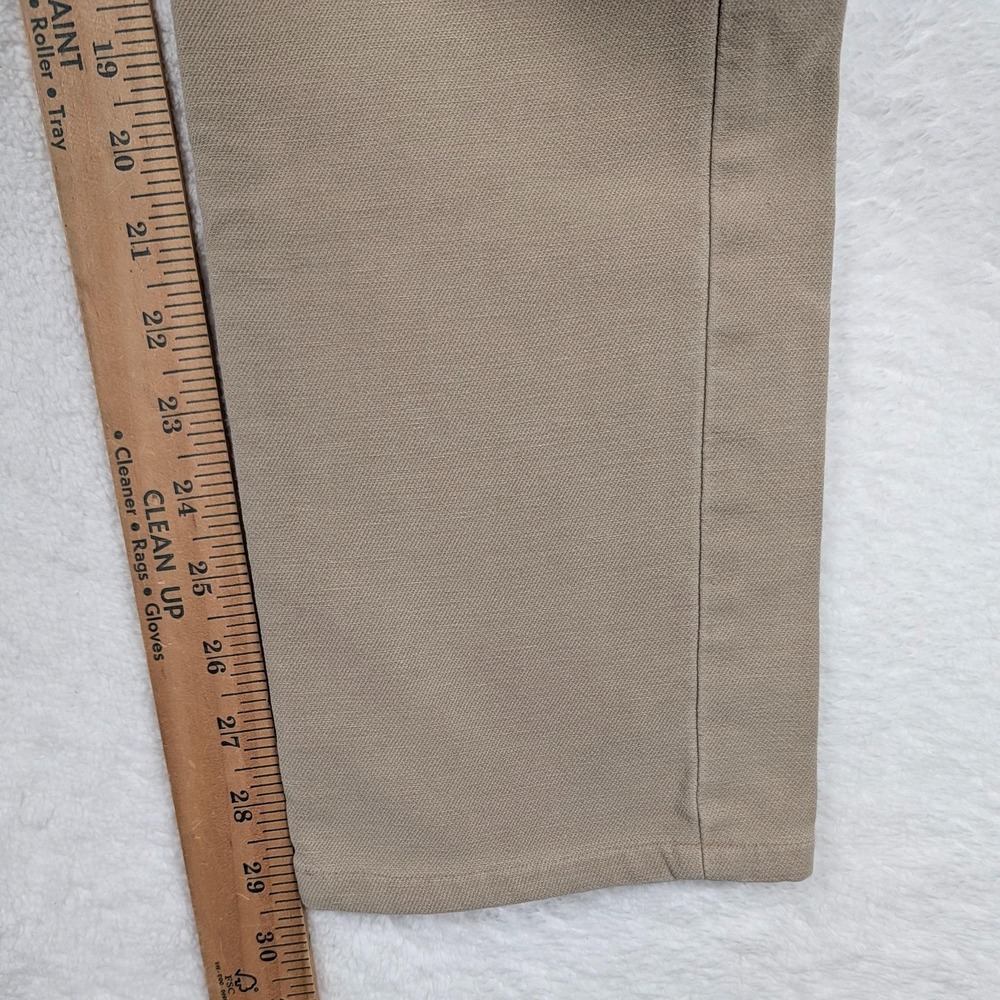 Faherty Jeans Mens 32x32 Beige Slim Straight Stretch Denim Pants Leather Patch - Picture 9 of 13